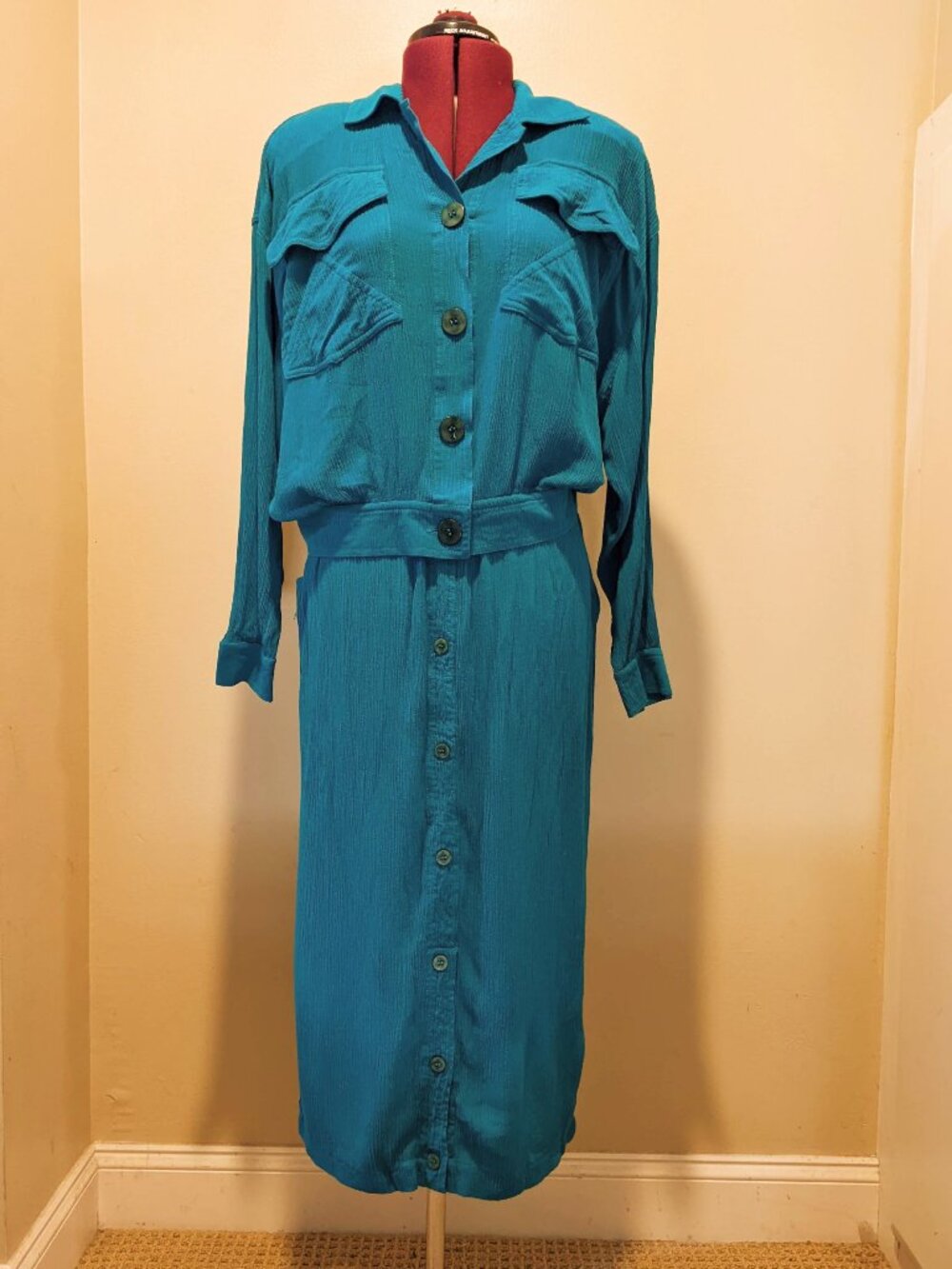 Vintage Carole Little 1980s Teal Turquoise Two-Piece Set – Size 8 / M